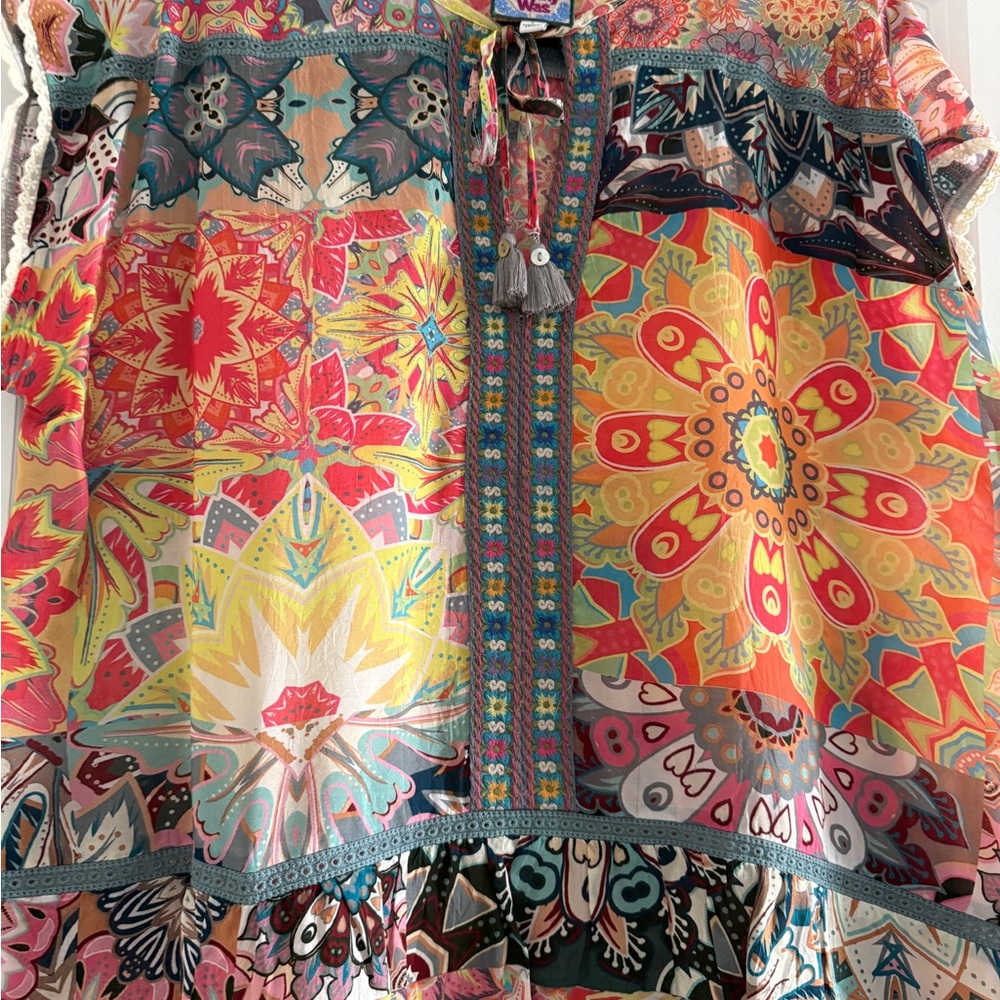 Johnny Was Multicolor Embroidered Boho Peasant Blouse